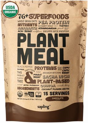 Plant Meal Replacement Shake - Chocolate - 25g of Plant Based Vegan Protein Powder, 76 Organic Superfoods, Vitamins Minerals, Mushrooms, Super Greens, Digestive Enzymes Probiotics - 15 Servings