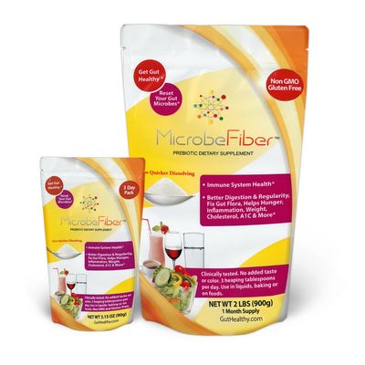 MicrobeFiber Prebiotic Soluble Fiber - Reset Gut Microbes Get Gut Healthy - 30 Day Supply with Bonus 3-Day Pack