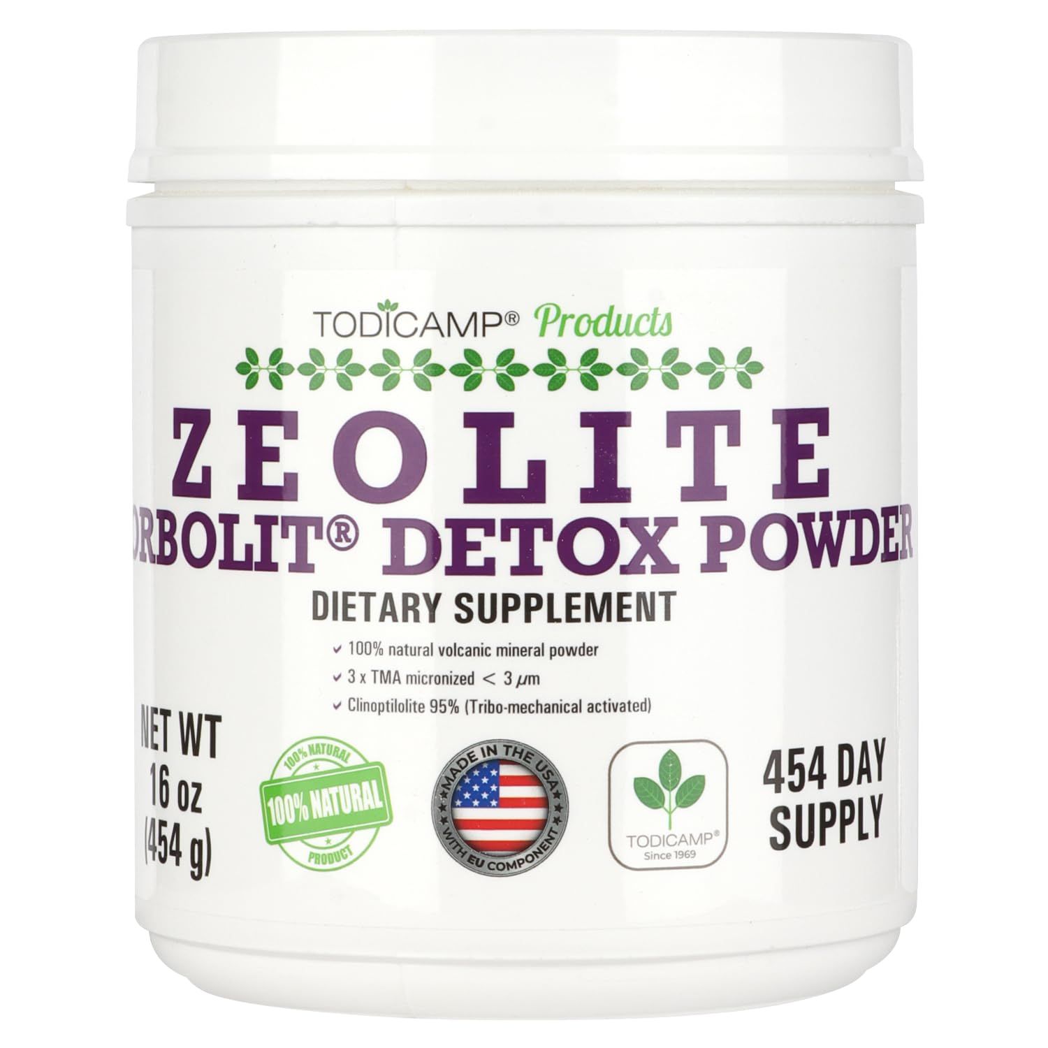 TODICAMP Sorbolit Zeolite Detox Powder - 1 lb Clinoptilolite Zeolite Powder Sorbolit- 1-2 m Zeolite Clinoptilolite Powder for Cellular Detox - 454 Days Supply