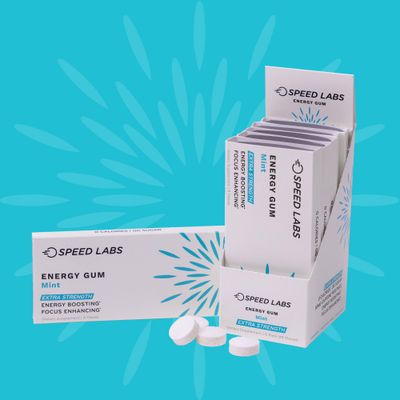 Speed Labs Mint Extra Strength Caffeine Chewing Gum 50mg Caffeine, Taurine, B Vitamins Per Piece, 48 Pieces 6 Packs of 8 Pieces Sugar Free, Zero Calorie, No Aspartame, Gluten Free