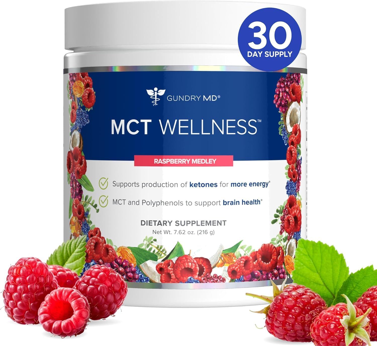 Gundry MD MCT Wellness Powder to Support Energy, Ketone Production and Brain Health, Keto Friendly, Sugar Free 30 Day Supply, Watermelon Lemonade