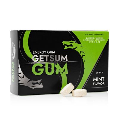 GetSum Gum: Premium Energy-Boosting Gum with 40mg Caffeine B-Vitamins - 10 Pieces - Enhance Focus, Clarity, Motivation - For Workout Daily Life 3 Pack