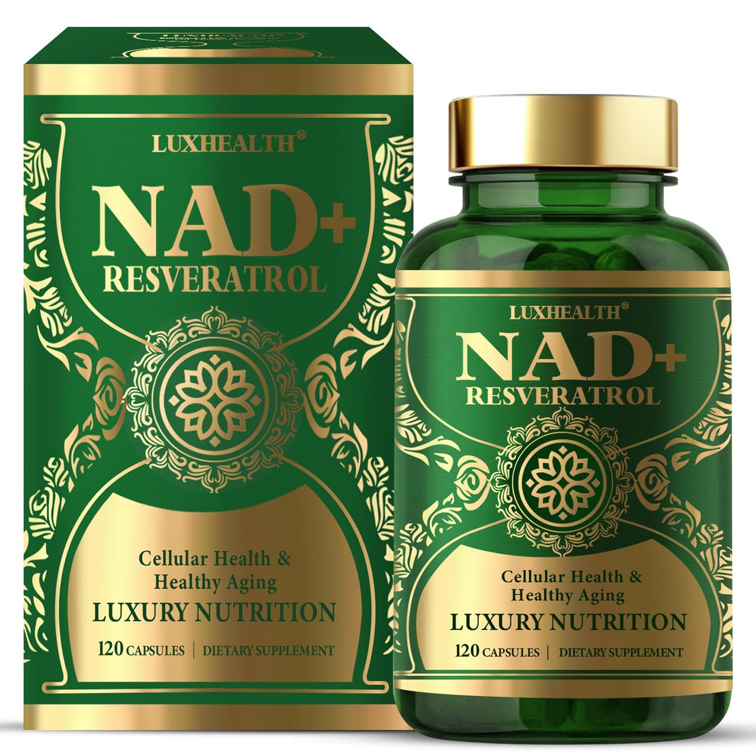 LUXHEALTH NMN Supplement Alternative, 120 Capsules High-Purity NAD Resveratrol Support Anti-Aging, Cellular Energy, Focus, Metabolism Antioxidant Defense