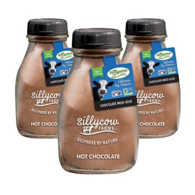 Sillycow Farms Hot Chocolate Moo-usse Mix Rich Hot Cocoa Delight Gluten-Free, Non-GMO, Dairy-Free Indulgence with Pure Cocoa and Vanilla Flavor 16.9 Oz Reusable Glass Bottle - Pack of 3