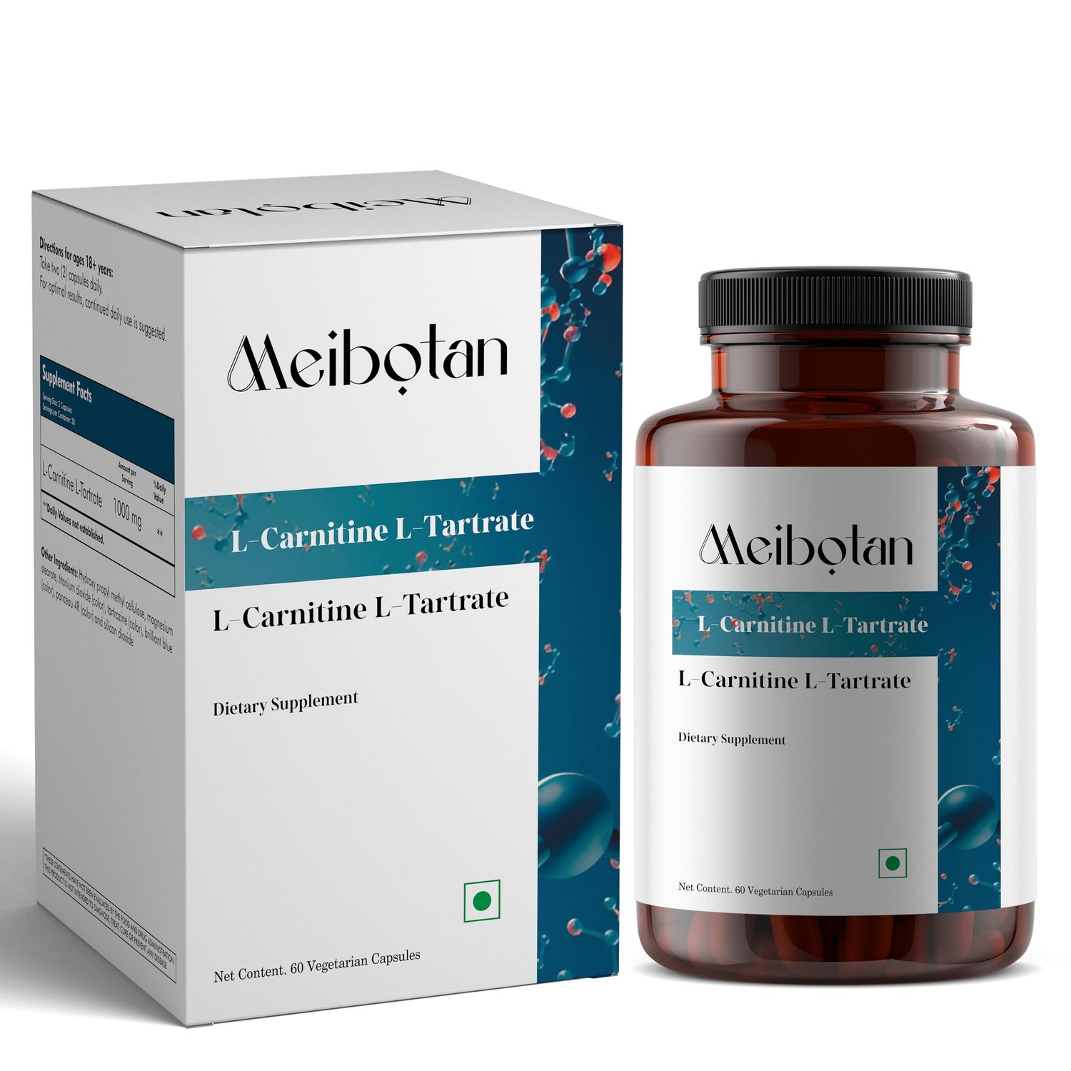 MEIBOTAN L-Carnitine L-Tartrate 2000MG Supplement, High Potency Supports for Fat Utilization to Energy, Lean Muscle Gain, Promote Metabolism - 60 Vegan Capsules 1000mg x 2 Daily