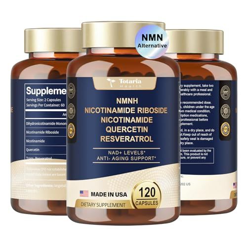 Totaria NMNH Dihydronicotinamide Mononucleotide, NMN Alternative Supplement wNiacinamide Vitamin B3, Quercetin, Trans-Resveratrol, Support NAD, Skin Cell Health, Anti-Aging Energy, 120 Caps