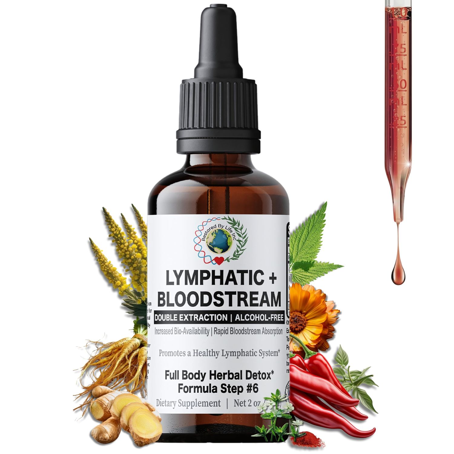 Restored By Life Blood Cleanse Lymphatic Flush Support Detox 2 oz. 59 Servings Tincture Extract