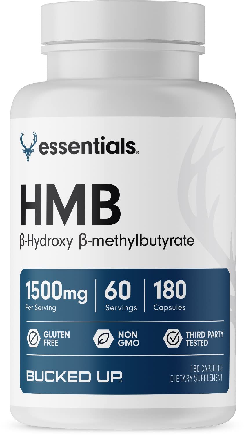 Bucked Up HMB Beta-Hydroxy Beta-Methylbutyrate 1500mg Per Serving, Essentials 60 Servings, 180 Capsules