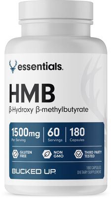 Bucked Up HMB Beta-Hydroxy Beta-Methylbutyrate 1500mg Per Serving, Essentials 60 Servings, 180 Capsules