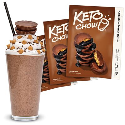 Keto Chow Chocolate Peanut Butter - Keto Meal Replacement Shake Powder - Nutritionally Complete - Low Carb - Delicious Easy Meal Substitute - Protein Rich You Choose The Fat - Single Meal - 3 Pack