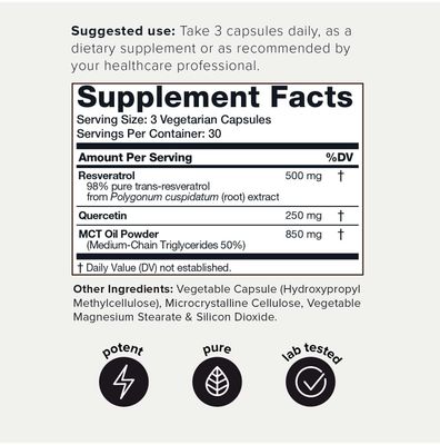 Toniiq 1600mg Resveratrol Blend - Ultra High Purity and 3rd Party Tested - with MCT Oil for Added Bioavailability - Optimal NAD Supplement