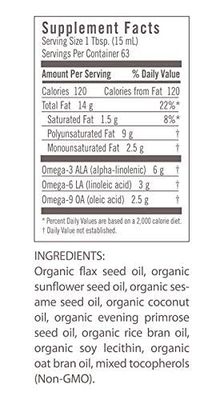 Flora Health UDO s Oil Omega 3-6-9 32 Oz Supplement Organic Plant Based Vegan Fish Oil Alternative Blend of Flaxseed, Coconut, Evening Primrose More