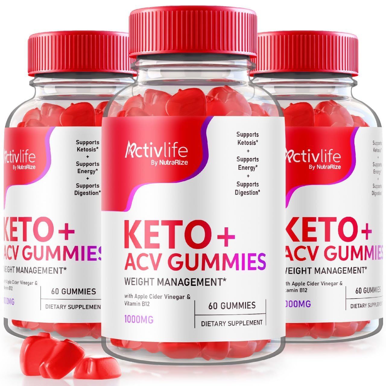 NutraRize Pack of 3 ActivLife KetoACV Gummies for Advanced Weight Loss, Reviews 180 Gummies