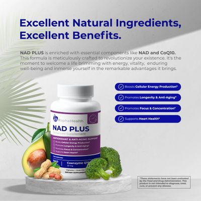 RAPHA HEALTH - NAD Advanced Energy Anti-Aging Formula with NAD and Coenzyme Q10 Supports Heart Cognitive Health 120 Capsules - 60 Day Supply