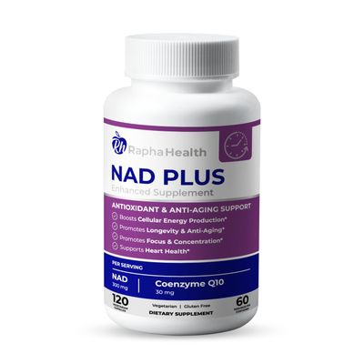 RAPHA HEALTH - NAD Advanced Energy Anti-Aging Formula with NAD and Coenzyme Q10 Supports Heart Cognitive Health 120 Capsules - 60 Day Supply