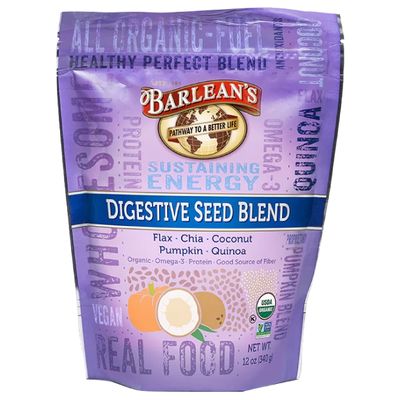 Barleans Organic Digestive Seed Blend Fiber Supplement with Whole Chia, Ground Flax and Pumpkin Seeds, Quinoa, and Coconut, Rich in Omega 3 and Dietary Fiber, 12 oz