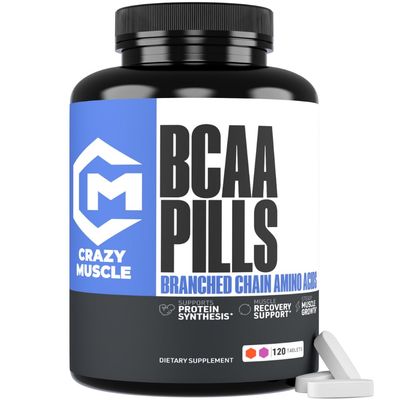 Crazy Muscle BCAA Pills with The Perfect 2:1:1 Ratio of Branched Chain Amino Acids Supplement, 1000mg of BCAAs per Pill Better Than Capsules, 120 Tablets