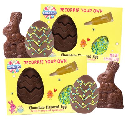 DIY Decorating Candy Egg Kit and Solid Milk Chocolate Bunnies, Easter Basket Stuffer Gifts, 4 Items