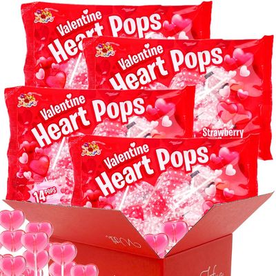 Valentine Pops Strawberry Heart Shaped Lollipops Classroom Friendship Exchange Candy Individually Wrapped Fruit Flavored Suckers - Muchai Card 56 Total Love Pops 14 Each Bag, Strawberry