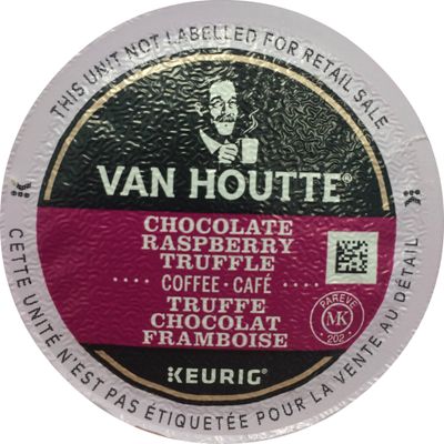 Van Houtte, Raspberry Chocolate Truffle, Single-Serve Keurig K-Cup Pods, Light Roast Coffee, 96 Count 4 Boxes 24 Pods