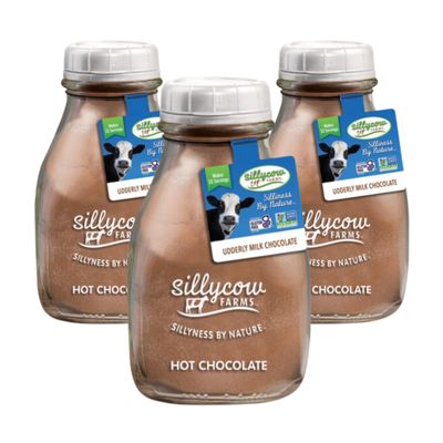 Sillycow Farms Hot Chocolate Mix Udderly Milk Rich Hot Cocoa Delight Gluten-Free, Non-GMO, Dairy-Free Pure Cocoa and Vanilla Flavor 16.9 Oz Reusable Glass Bottle - Pack of 3