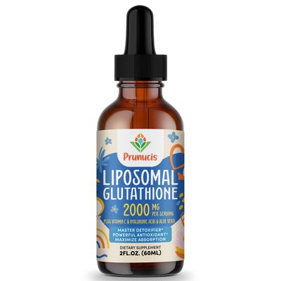 Prunucis 2000MG Liposomal Glutathione Liquid, 98 Absorption, Glutathione Liquid Supplement, Active Form L- Glutathione, Powerful Antioxidant Complex for Immune System, Aging Defense, Detox, 2 FL.OZ