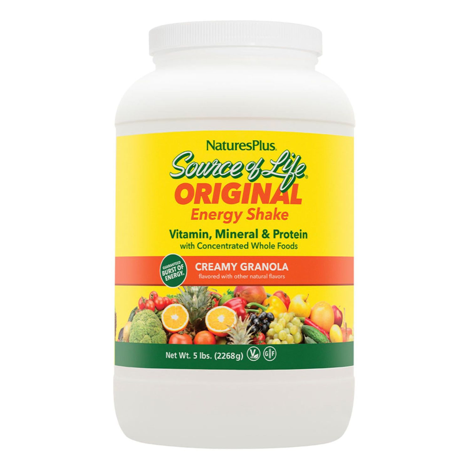 Natures Plus Source of Life Energy Shake, Creamy Granola - 5 lbs, Pack of 2 - Provides 13g Complete Protein, Vitamins Minerals - Non-GMO, Gluten Free, Vegetarian - 116 Total Servings