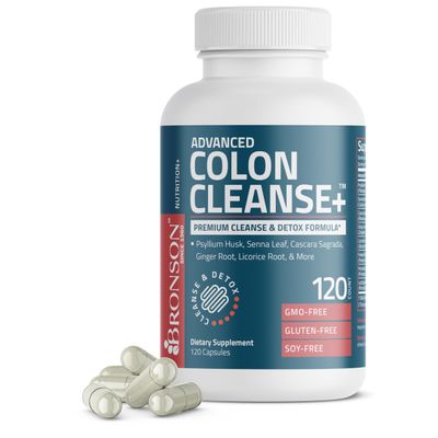 Bronson Advance Colon Cleanse Premium Cleanse Detox Formula with Psyllium Husk, Senna Leaf, Cascara Sagrada, Ginger Root, Licorice Root More, Non-GMO, 120 Capsules