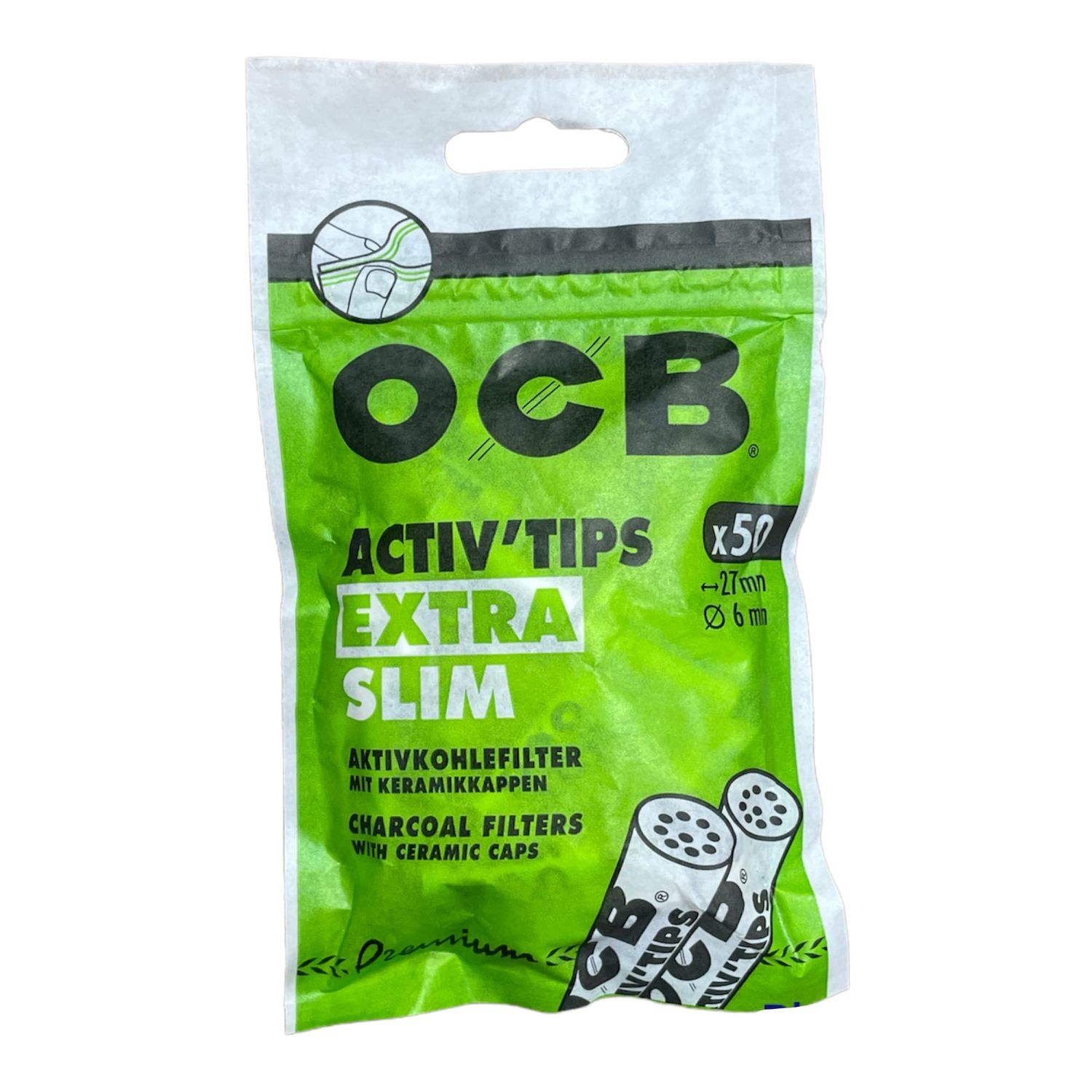 50 OCB Slim 6mm Activated Charcoal Filters ACTIVTIPS Slim with Ceramic caps
