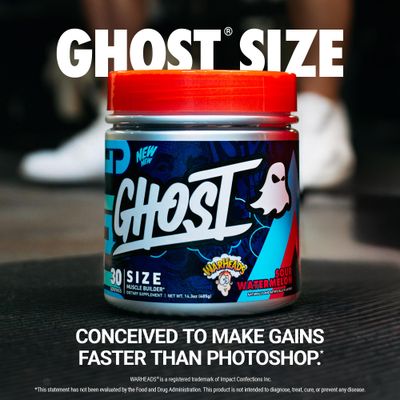 GHOST Size V3 Muscle Builder Dietary Supplement - Warheads Sour Watermelon, 30 Servings - Support Muscle Growth Strength Building for Men Women - Creatine Betaine - Free of Sugar Gluten