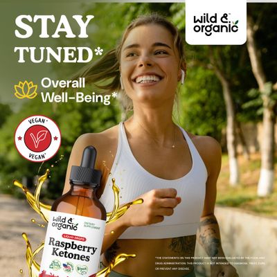 Wild Organic Raspberry Ketones Liquid Drops - Vegan Raspberry Ketones Supplement for Overall Well-Being - 5-Month Supply - Non-GMO, No Alcohol Sugar - 4 fl oz