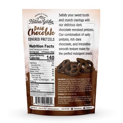 Natures Garden Dark Chocolate Covered Pretzels - No Trans Fat, Indulgent Snack, Dark Chocolate Pretzels - 7 Oz Bag Pack of 1