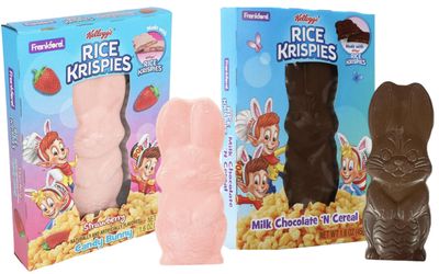 Strawberry and Milk Chocolate Rice Crispy Bunny, Smooth and Creamy Easter Candy, Basket Stuffer Treats, 1.6 Ounces Pack of 2