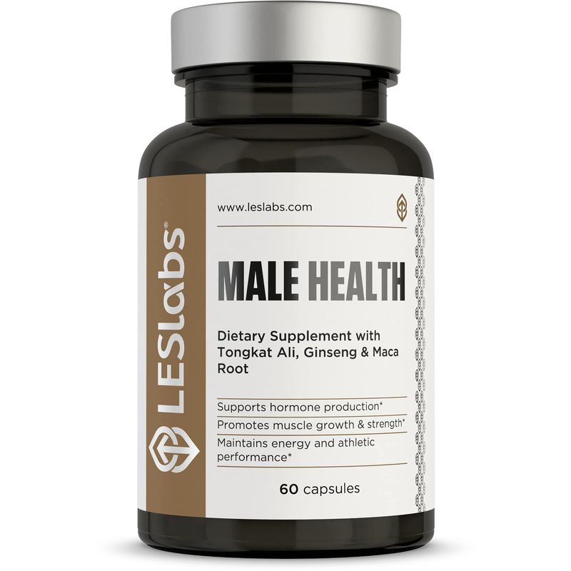 LES Labs Male Health - Enhance Hormone Production, Strength Vitality, Drive Endurance - Tongkat Ali, Ginseng, Maca Boron - Non-GMO Supplement - 60 Capsules