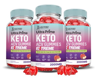 3 Pack Ultra Prime Keto ACV Gummies Extreme 2000MG UltraPrime Keto Gummies Apple Cider Vinegar Formulated with Pomegranate Beet Juice Powder B12 Vegan Non GMO 180 Gummys