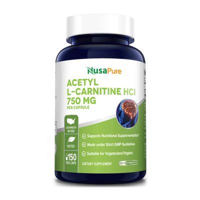 NusaPure Acetyl L-Carnitine 750mg per Caps 150 Veggie Capsules Non-GMO, Gluten Free High Potency Acetyl L Carnitine HCL ALCAR
