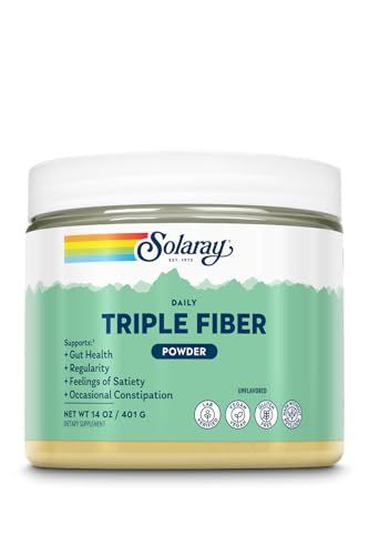 SOLARAY Daily Triple Fiber Powder - Unflavored Fiber Supplement for Gut Health, Regularity, Satiety, Occasional Constipation, and Digestive Health Support - Vegan, Gluten Free - 30 Servings, 14 OZ