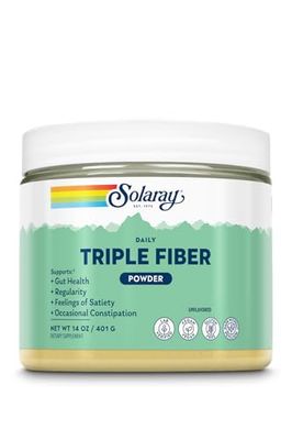 SOLARAY Daily Triple Fiber Powder - Unflavored Fiber Supplement for Gut Health, Regularity, Satiety, Occasional Constipation, and Digestive Health Support - Vegan, Gluten Free - 30 Servings, 14 OZ