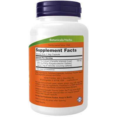 NOW Foods Supplements, Thermo Green Tea , Extra Strength, with 700 mg Green Tea and 350 mg EGCg, 90 Veg Capsules