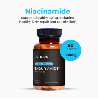 Endur-Amide NAD Niacinamide Vitamin B3, Flush-Free for Optimal Absorption, Energy Supplements for Men and Women, Vitamin B3 Niacinamide 500mg, 90 Tablets