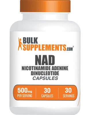 BulkSupplements.com NAD Capsules - Nicotinamide Adenine Dinucleotide, NAD Supplement 500mg - for Energy Support, Pure Gluten Free, 1 Capsule per Serving, 30 Capsules Pack of 1