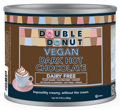 Double Donut Dark Vegan Hot Chocolate, Rich Dark Chocolate Hot Cocoa, Gluten Free, Dairy Free Hot Chocolate Mix for Velvety Smooth Vegan Hot Cocoa Mix, 12 Ounce Canister