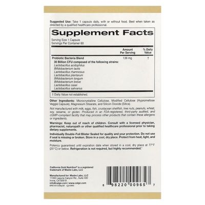 California Gold Nutrition LactoBif 30 Probiotics, 30 Billion CFU, 60 Veggie Capsules