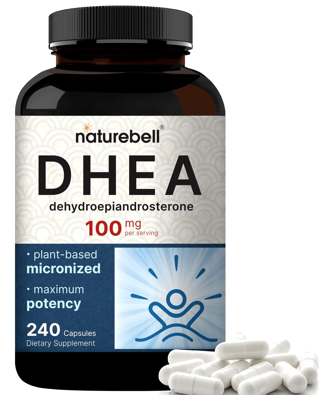 NatureBell DHEA 100mg for Men Women, 240 Capsules Max Strength, Micronized Grade for Better Absorption - Supports Energy Level, Metabolism Healthy Aging - Non-GMO, Made in U.S.A