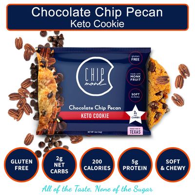 ChipMonk Keto Cookies - Chocolate Chip Pecan 6 Pack Low Carb Keto Snacks - Gluten-Free, High Fat, Low Sugar, Ketogenic Sweet Snack Foods, Healthy Macro Nutrition Treats