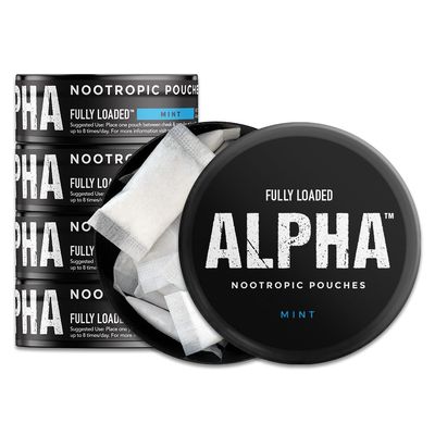 Fully Loaded Alpha Nootropic Pouches Mint - 5 Cans - 15 Pouches per can - Effective Nootropic Delivery, Nic Pouch Replacement - Faster Absorption, Alpha GPC, L-Tyrosine, GABA