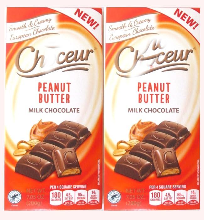 Peanut Butter Filled Milk Chocolate Bar, European Milk Chocolate Bars, Snack Snacking Gift Food, Individual Bricks, 2, 7.05oz Choceur Pack