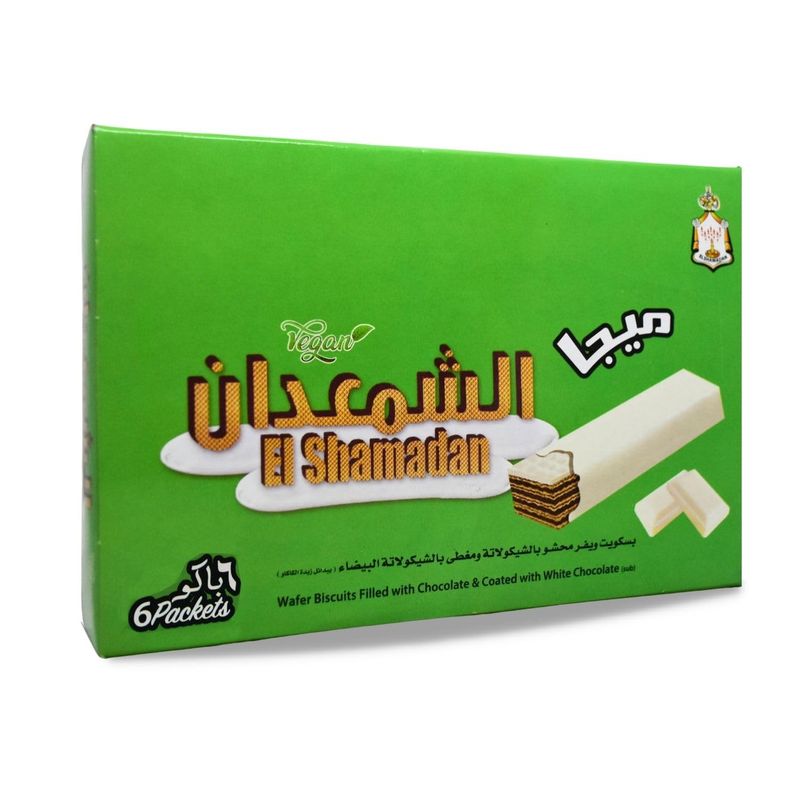 6 Pcs Mega El Shamadan Wafer Biscuits Filled With Chocolate Coated With White Chocolate Cookies Roll Wafers Crispy Snacks Baked Batches Bakery Delicious Sweet Kids Adults Vegan Kosher Halal