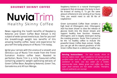 Nuvia Trim - Gourmet Instant Coffee for Weight Loss, with Garcinia Cambogia, Raspberry Ketones and Green Coffee Bean Extract, Vegan, No Sugar or Dairy, Great for Iced Coffee, 0.15oz packets30 ct.