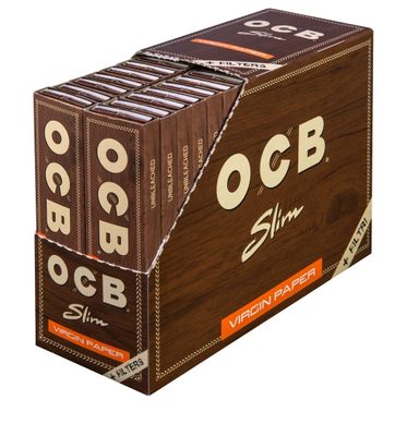 1 Box - OCB Virgin Slim Unbleached Rolling Paper King Size Filter Tips